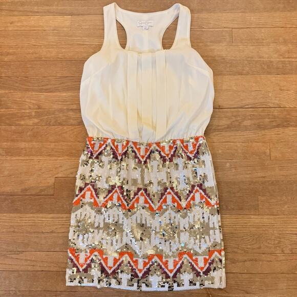 Jessica Simpson cream orange sequin mini sheath dress size 8
 b35 - Picture 1 of 4